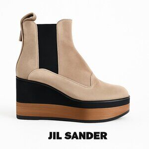 Jil Sander Suede Platform Wedge Boots Luxury Italian Design Sandstone Suede